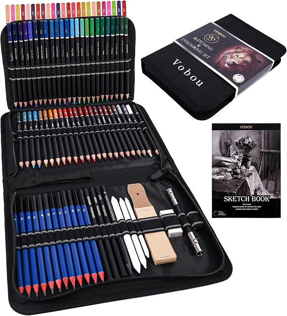 Vobou 96pcs Colored Drawing Pencils Kit Sketching, Graphite Pencils With Convenient Case, Ideal School Art Supplies Gift for Artists Adults Beginner, Ideal for Shading, Blending,Art Supplies Set,