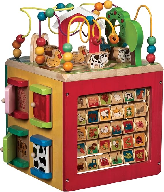 Battat Activity Cube with Farm Theme Educational Wooden Toys for Toddlers and Kids 1 Year +