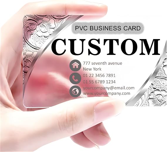 Generic Custom PVC Business Cards, Personalized Waterproof Plastic Name Cards,Custom One-sided Frosted Matte Finish Calling Cards With Photo/Text/Logo(88x56mm) (Horizon printing), Translucent