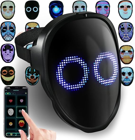 AIGLUN LED Halloween Mask, Gesture Sensing, App Control, Rechargeable