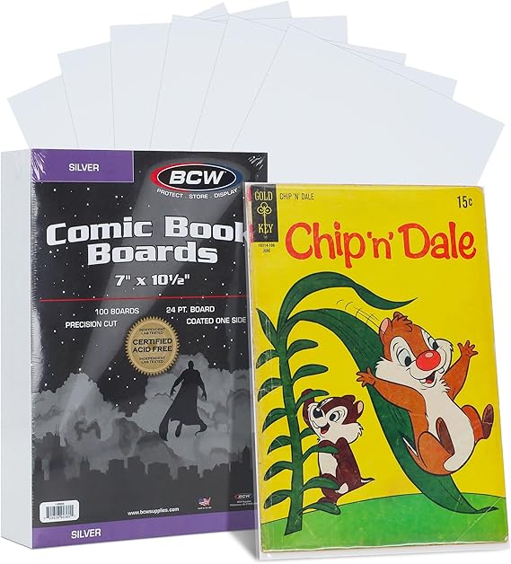 BCW Silver Age Comic Backing Boards, 7 x 10.5 Inches, 24 Pt, 100 Count | Rigid 24 pt buffered boards help protect Silver and Bronze Age comics and fit BCW Silver Poly and Mylar Comic Bags.