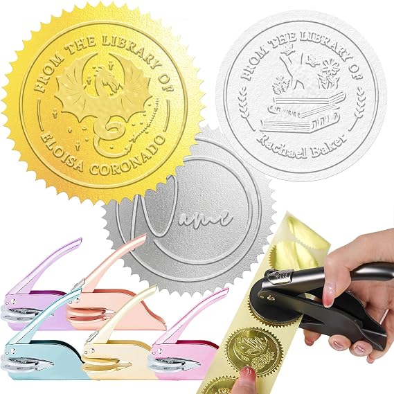 Book Stamp Embosser Personalised, Book Embosser Personalised with Name Text, Gifts for Readers, Invitations, Crafts, Stationery & Gift Wrapping, Libraries and Wedding