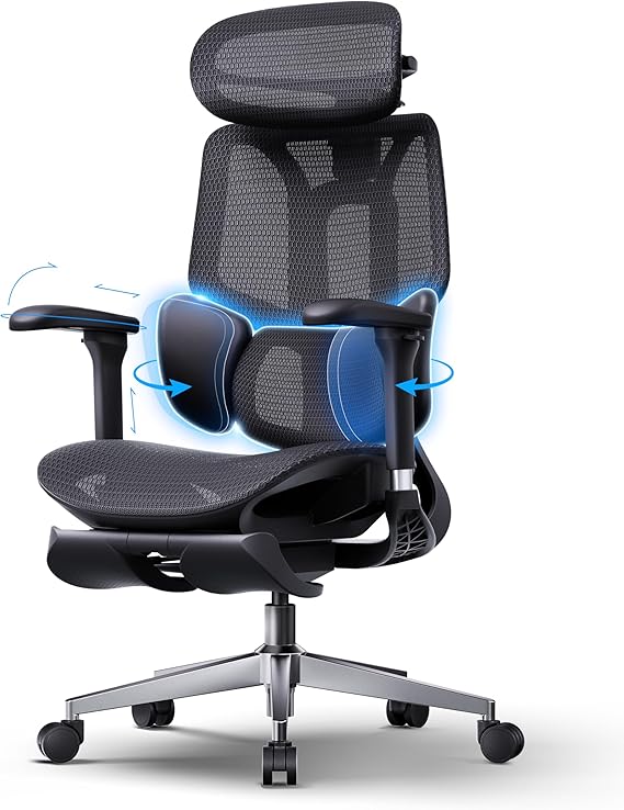 Hbada E3 Air 2026 Edition Silla Ergonómica Oficina con Soporte Lumbar 3 Zonas, Reposacabezas y Brazos 4D, Ajuste Automático de Peso, Reclinable 140°, Comfy Home Office Chair