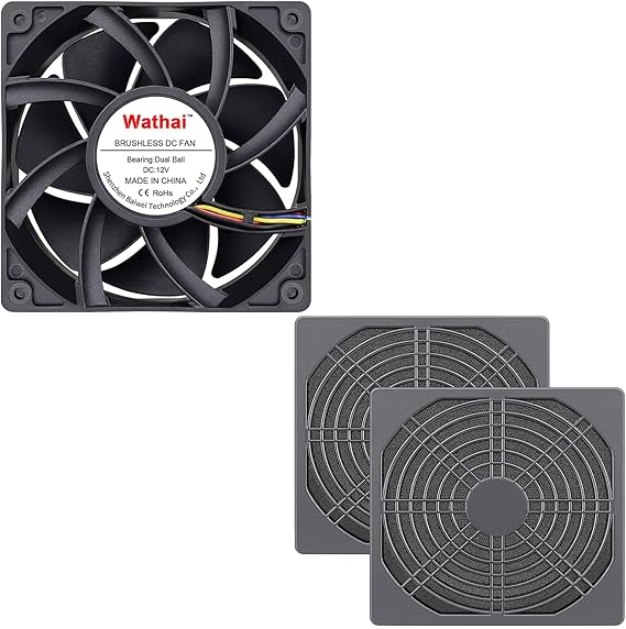 Wathai 12038 120mm x 38mm PWM Computer PC Case Fan 12V 4pin and Fan Dust Filter