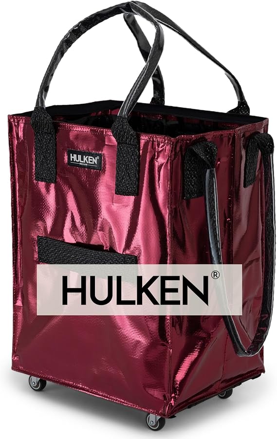 HULKEN - (Medium Red) Reusable Shopping Bag on Wheels The Shopping Cart Holds up to 30 kg The Folding Shopping Trolley has Heavy Duty Handles and Zipper Flat and Foldable