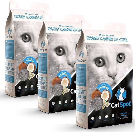 CatSpot Coconut Clumping Cat Litter Lightweight Natural Alternative to Clay, Low Dust, Strong Odor Control, Plant-Based & Biodegradable (3 x 8 lb Bags)