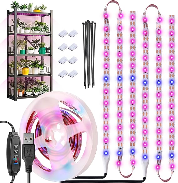 Grow Light Strip Waterproof Grow Lights for Indoor Plants Full Spectrum Plant Grow Lights Indoor USB with Auto ON/Off Timer Pink Blue 120LEDs Grow Lamp for Plant Light for Indoor Plants （6.56FT） [Energy Class F]