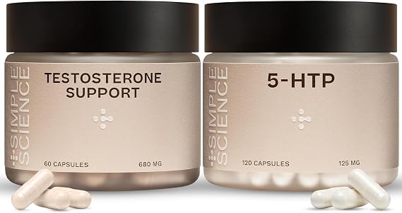 Testosterone Support for Men + High Strength 5HTP Bundle | Ashwagandha, Boron, Fenugreek, Zinc, D-Aspartic Acid, Vitamin B5 & B6 | 60 Capsules + 120 Capsules