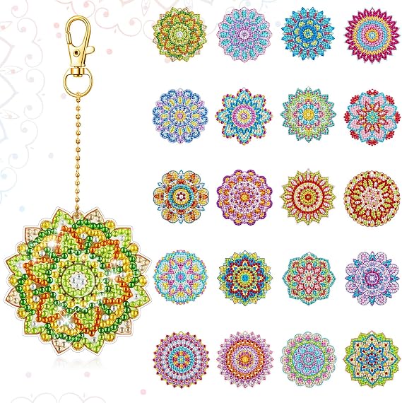 Henoyso 20 Pcs Diamond Art Painting Keychain Kits Double Sided,Mandalas