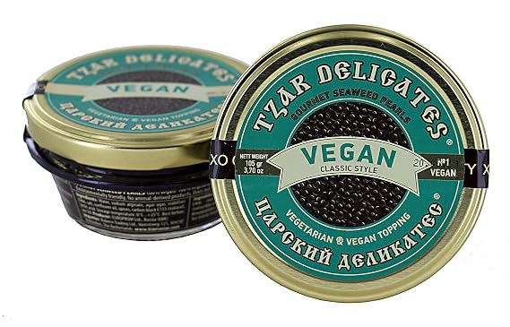 Tzar Caviar Vegan - Gourmet Seaweed Pearls - jar 3.7 oz Black Beluga Style