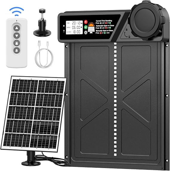 Automatic Chicken Coop Door Solar Powered with Remote Control, Timer