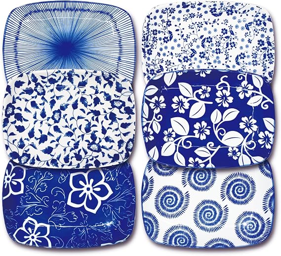 Japanese 7.75Inch Ceramic Square Dessert Plate Set of 6, Table Decor