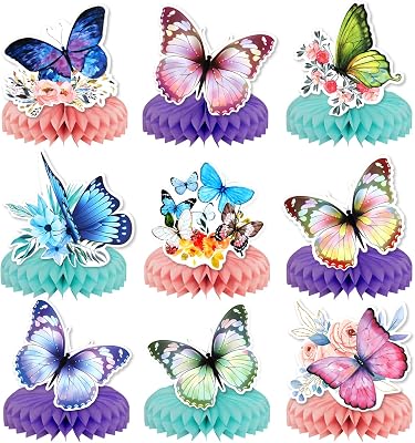 Butterfly Honeycomb Centerpieces, KSKSPE 9Pcs Butterfly Party Table Centerpieces Butterfly Birthday Decorations Butterfly Theme Party Table Decoration for Butterfly Supplies