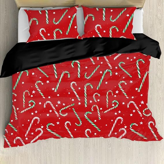 Christmas Bedding Set King Size Comforter Set Candy Cane 3 Pieces Bedspread Pillow Cases Bedding Blanket Red Home Decor Duvet Cover Xmas Decor