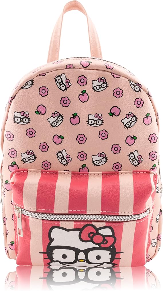 Fast Forward Sanrio Hello Kitty Backpack | Cute Pink PU Leather 10" Hello Kitty Mini Backpack Purse | Unisex Daypack Backpack