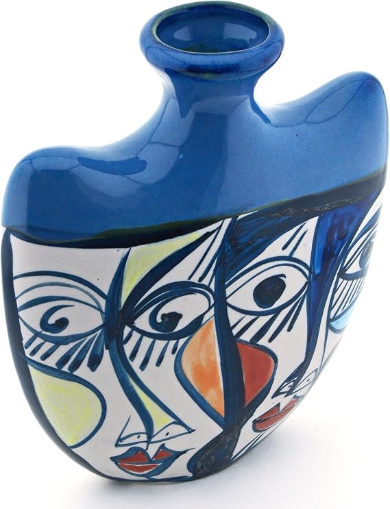 Ceramic Amphora with Cubist Design, Picassian Style, Modern Art, Handmade and Handpainted. Exclusive Collection, Limited Production. 8,66" x 2,95" x 10,04"