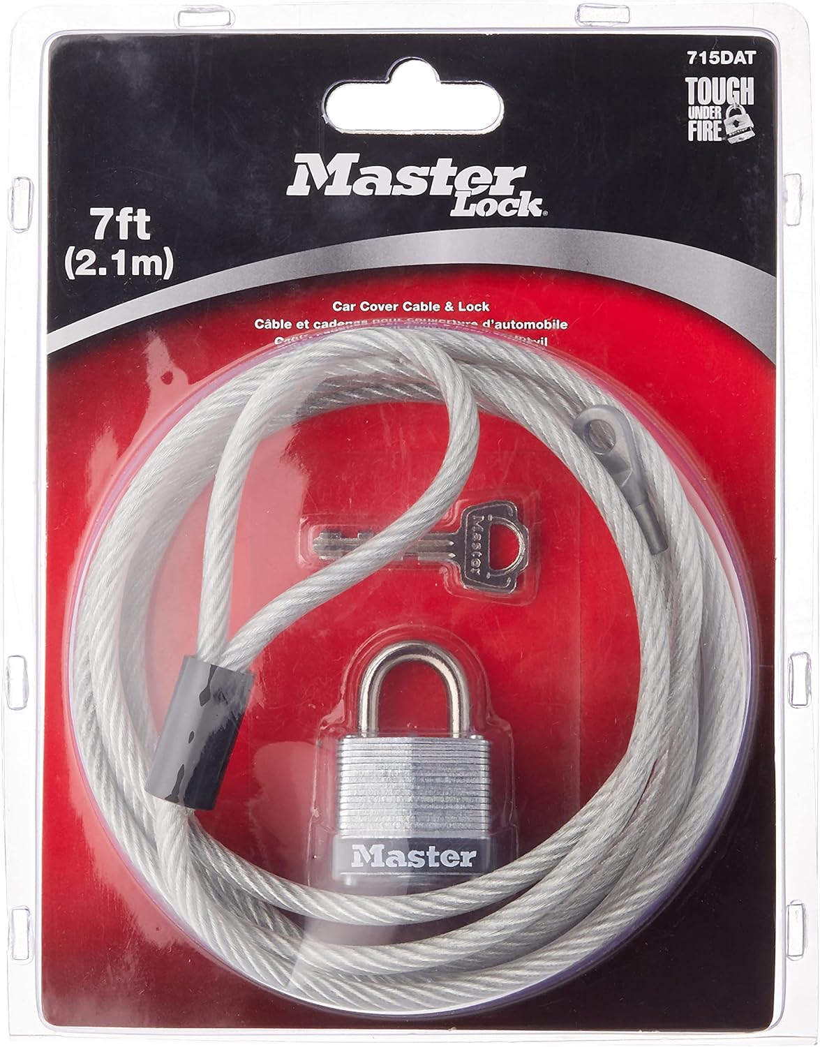 Master Lock 715DAT Braided Steel Car Cover Cable, Laminated Steel Padlock, 2.1m cable and 1-1/8 inch Wide Lock
