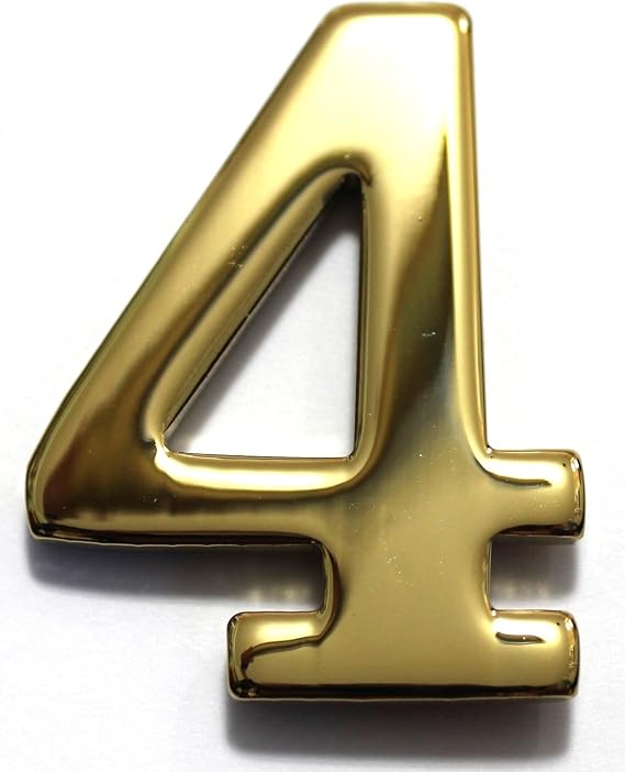 2" Solid Brass Mailbox Number #4 / Better Box Mailboxes Two Inch Tall Numbers with 3M Peel and Stick Auto Grade Adhesive - Clear Coat Sealed Weatherproof BN4