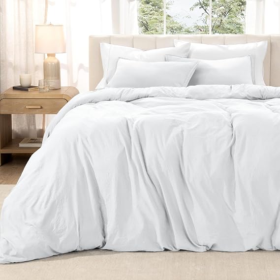 Bare Home Washed Duvet Cover Set 1800 Ultra-Soft (Twin/Twin XL, White) | Linen-Like Look, Easy Care, Breathable Fabric, Our Softest Duvet Cover Set, 1800 Ultra-Soft
