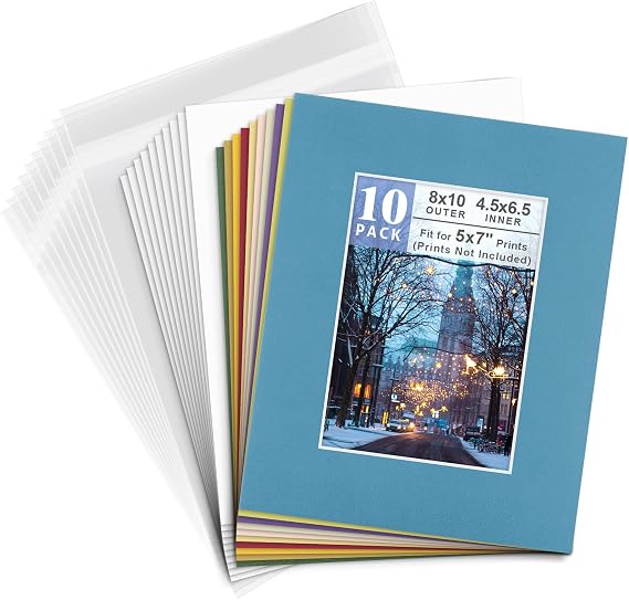 Golden State Art 10 Pack 8x10 Picture Mats for 5x7 Photos+Backings+Bags