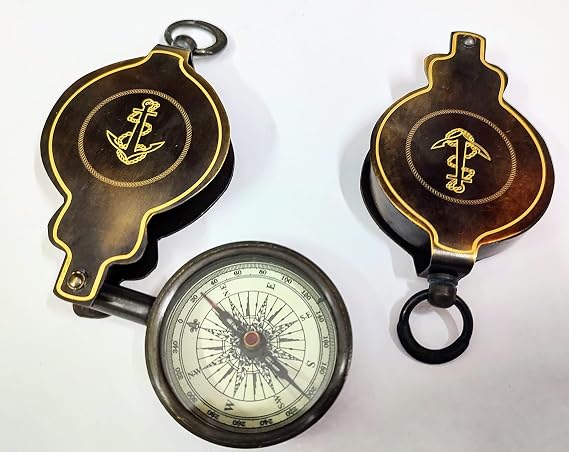 Brass Made Folding Compass Flip Out Style Pocket Compass Nautical Marine Vintage Gift