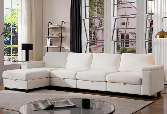 Youmumeub Sectional Sofa Couch for Living Room - 131''Modern 5 Seat Large Convertible Modular Couches-High Grade Chenille Fabric-Removable Sofa Cover-Comfortable and Sturdy, Easy to Assemble,White