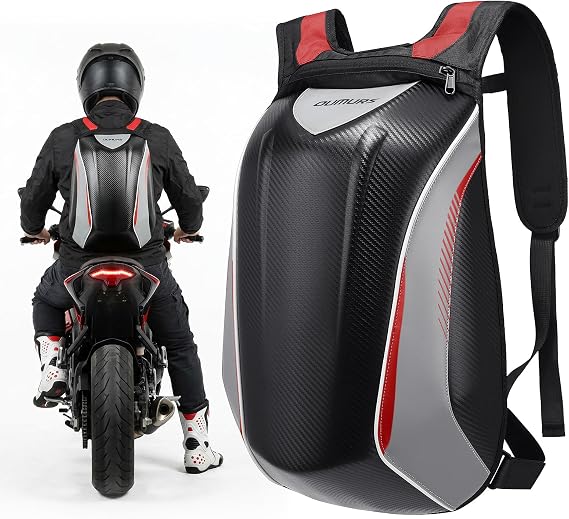Oumurs Motorcycle Backpack for Men 35L Expandable Large Capacity with Rain Cover Waterproof Helmet Reflective Hardshell Backpack Lightweight for Riding