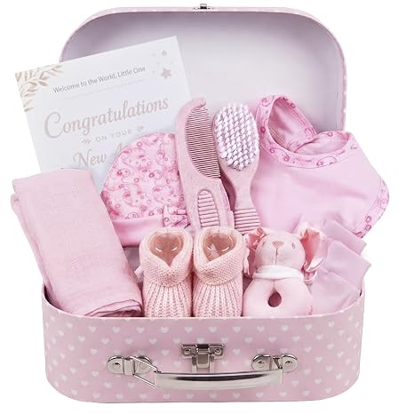 Baby Box Shop Baby Shower Gift Set - 9 Baby Essentials for Newborn Girls - Baby Gift Pink - Newborn Girl Gift Set