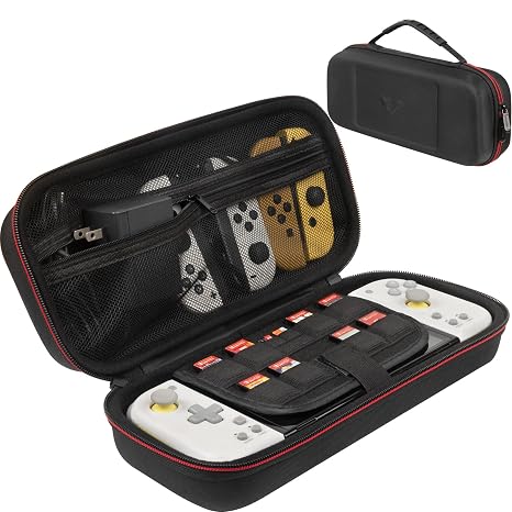 ButterFox Large Carrying Case for Hori Split Pad Compact with 20 Game Holders (18 Physical + 2 digital) (Black/Red, 10 Game Slots)