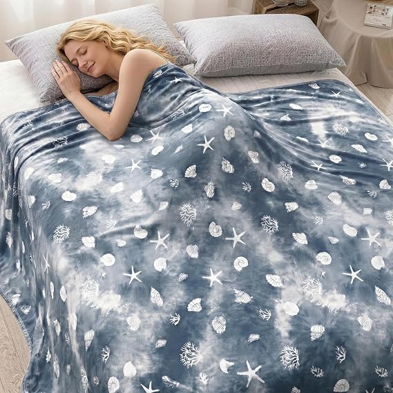 Cooling Blanket Twin Size (60"x80"), Double Sided Ice Cold Blanket for Hot Sleepers, Transfer Heat to Keep Cool, Soft Lightweight for Night Sweats, Bed & Couch, Ocean Design