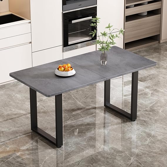 Merax Dining Table Industrial Style 140 L x 70 W x 75 H cm Rectangular Dining Room Tables Modern Kitchen Table for Living Room and Dining Room Black and Grey (Not Expandable)