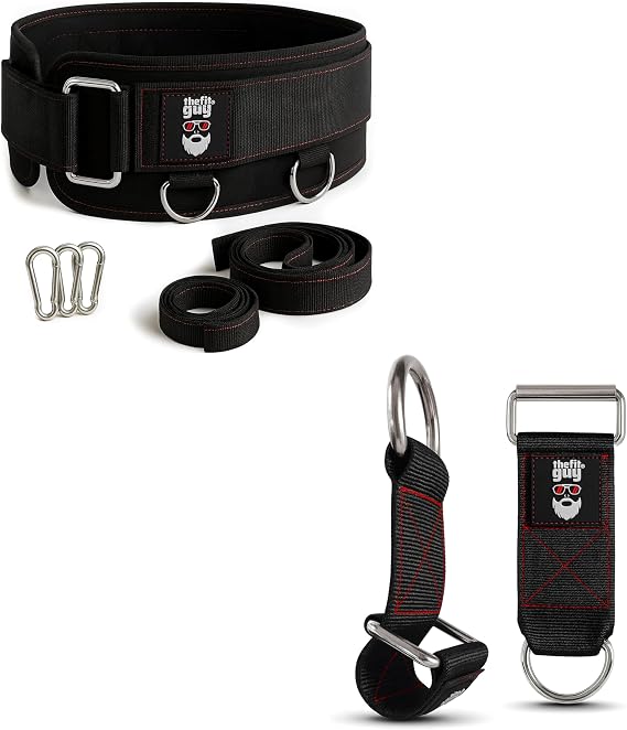 THEFITGUY Multi-Attachment Belt & Dumbbell Loading Straps | Ultimate Combination for Maximized versatility & strength