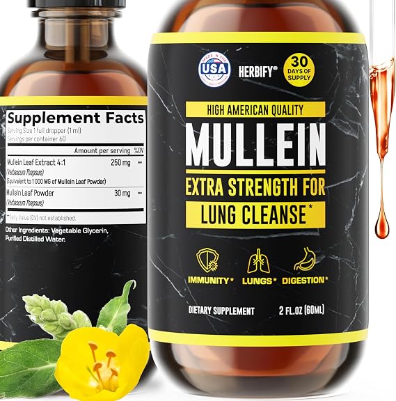 Mullein Drops for Lungs - US-Made Mullein Leaf Extract for Lungs - 2 Fl Oz