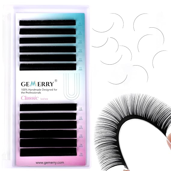 GEMERRY Lash Extension Classic Lash Extensions Individual Lashes 05/07/15/18/20 C/D Curl 8-20mm Volume Lash Extensions Mixed Lengths Professional Supplies for Eyelash Extension(0.20-C-8-14)