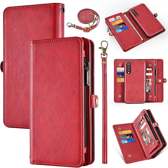 Wallet Case for LG Velvet 5G/LGVelvet Verizon G5 UW T-Mobile 2020 with Detachable Phone Case, Retro Zipper Leather Card Holder Stand Cell Phone Cover for LM G900UM 4G Tmobile Women Men Red