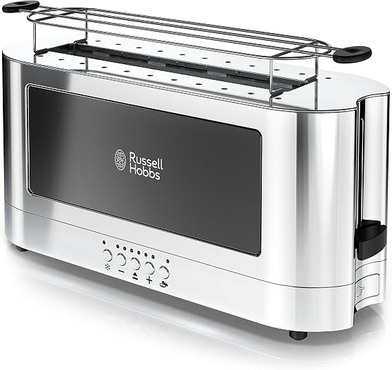 Russell Hobbs TRL9300BKR 2-Slice Glass Accent Long Toaster, Black & Silver