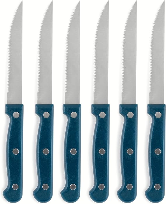 Core Kitchen Set of 6 Colorful Kitchen Steak Knives - 4.5" Blade - Sapphire