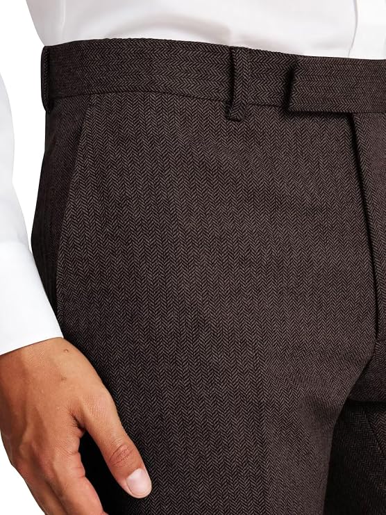 Mens Vintage Pant Retro Herringbone Tweed Casual Dress Pants Men Formal Slim Fit Tweed Dress Suits Trousers