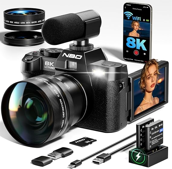 True 8K 64MP Digital Camera for Photography with Microphone(Black)