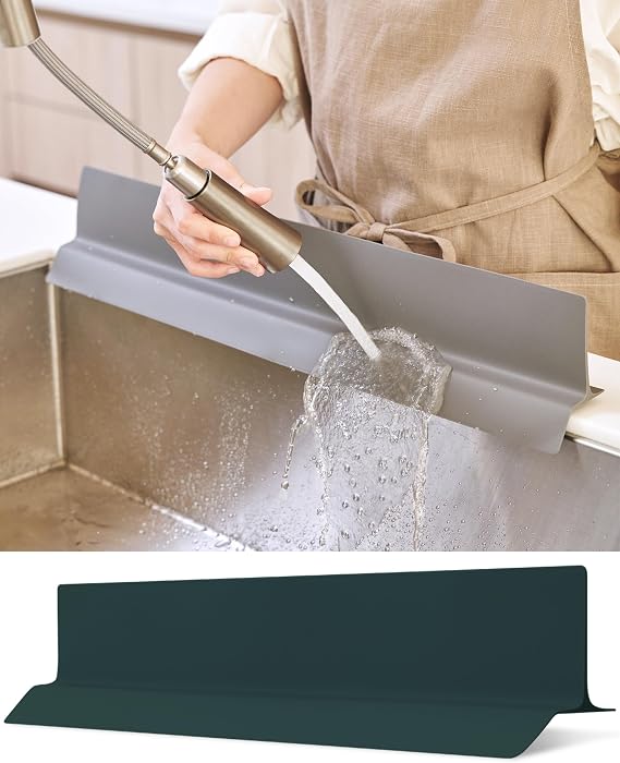 DEARCUS Kitchen Sink Splash Guard 23 in - Silicone, Deep Green