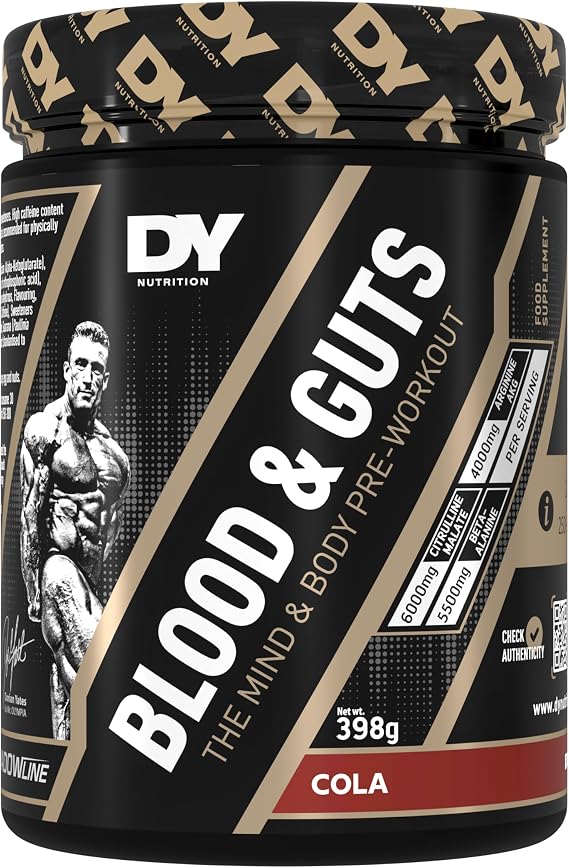 Dorian Yates Nutrition Blood and Guts Pre Workout Powder (380g): Preworkout + Arginine & Citrulline - High-Concentration Formula for Vitality, Focus, Clarity During Workouts - Cola