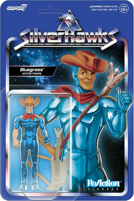 Super7 SilverHawks Bluegrass (Toy Version) Reaction Figure - 3.75" SilverHawks Action Figure with Accessory Classic Cartoon Collectibles and Retro Toys