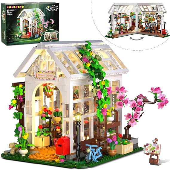 HOGOKIDS Flower House Building Blocks Set with LED Lights for Girls Ages 8+