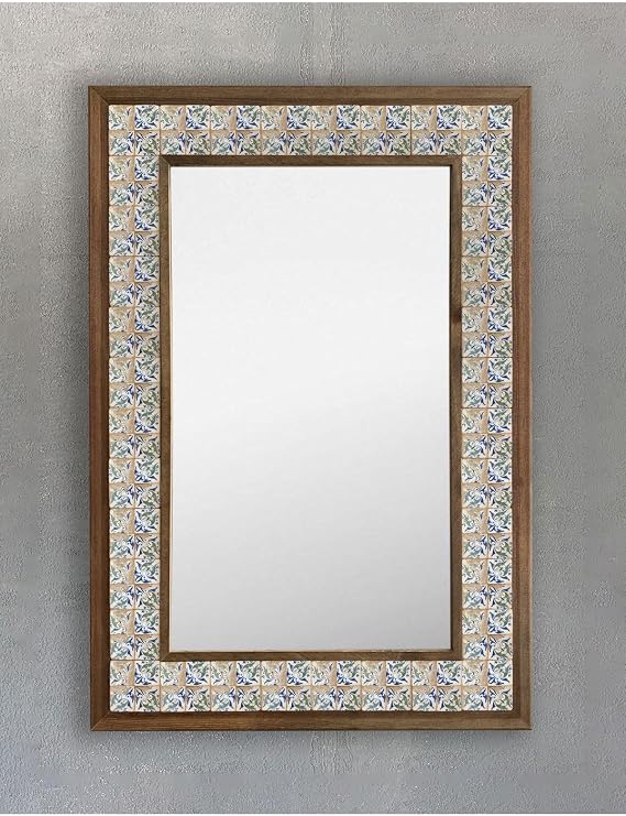 Oscar Stone Decor Masif Çerçeveli Mozaik Taş Ayna 43 Cm X 63 Cm Seramik Desenli Ayna Ayn4060-104