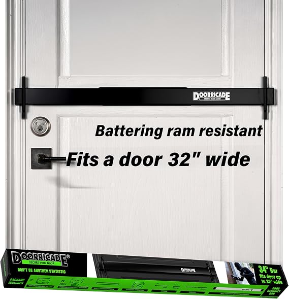 Doorricade Security Bar - Fits an Inward Opening Door up to 32" Wide-Black