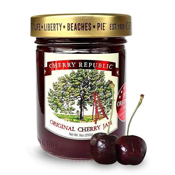 Cherry Republic Orginal Cherry Jam, 9 oz - Made with Real Chunks of Michigan Cherries, Balanced Sweet Tart Flavor, Made with Simple Ingredients, Gourmet Fruit Spread for Breakfast, Baking, Michigan Gifts