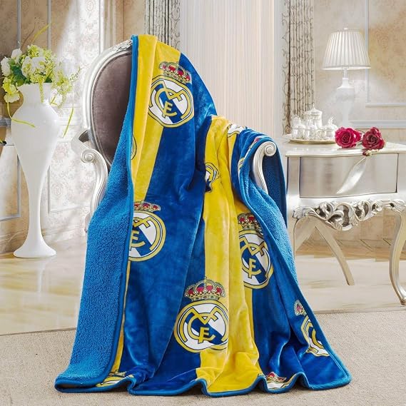 Real Madrid Sherpa Lined Throw 50"x60" - Fleece Fan Couch Bed Blanket