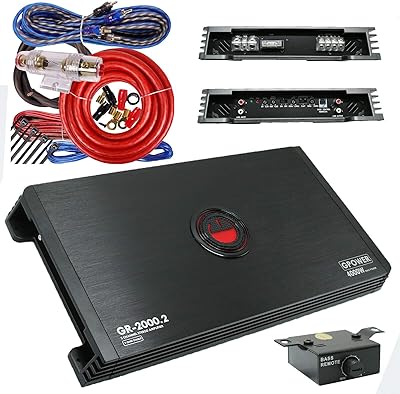 Gravity GR-2000.2 2 Channels 4000 Watts Peak Power 2 Ohms Car Audio Stereo Amplifier Bridgeable & TRI-Mode Operation and Completed 4 Gauge Amplifier Installation Kit