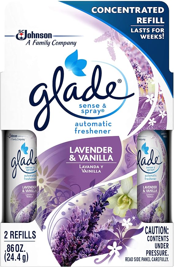 Glade Sense & Spray Automatic Air Freshener Refill, Lavender & Vanilla, 2 Ct, 0.86 oz