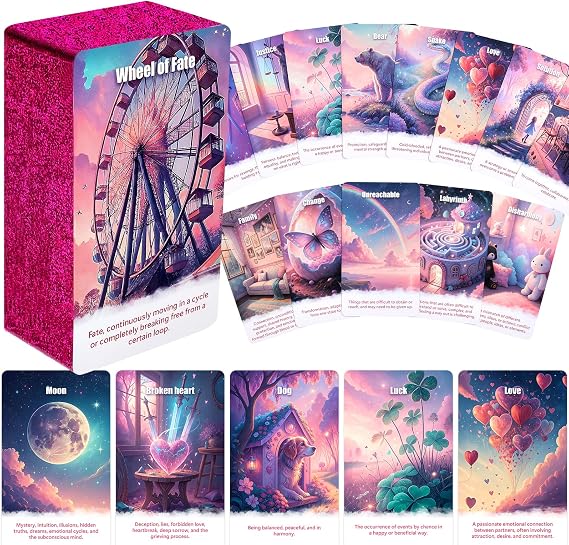 Pink Tarot Oracle Lenormand Cards for Beginner Unique Trinity Divination Deck with Rose Gold Edge for Divination Regarding Love Relationships Energy Career Path and Work